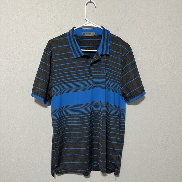 GFore Polo Shirt Mens Size Large Gray Blue Striped Tree Logo Athletic Golf - Picture 1 of 9